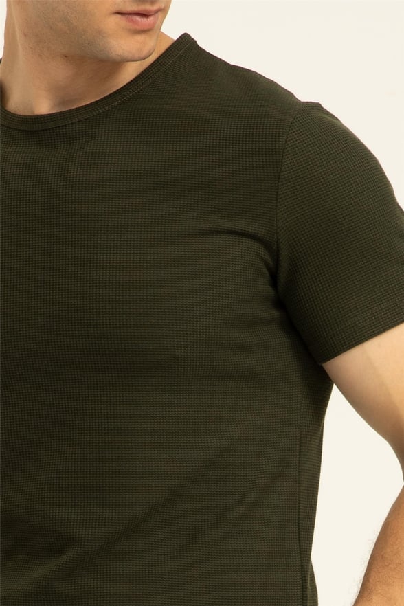 YEŞİL HAKİ 2 Slim Armürlü O Yaka  Tişört