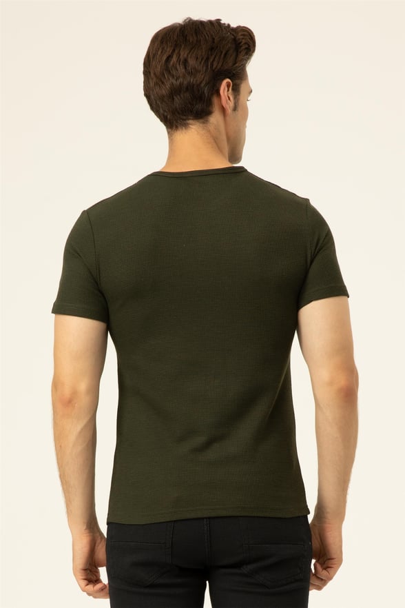 YEŞİL HAKİ 2 Slim Armürlü O Yaka  Tişört