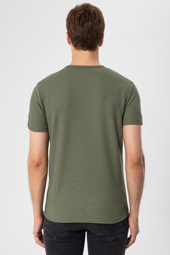 YEŞİL HAKİ 2 Slim Armürlü O Yaka  Tişört