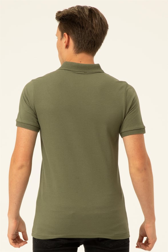 YEŞİL HAKİ 2 Slim Armürlü Polo Yaka  Tişört