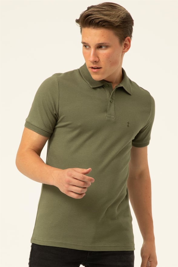 YEŞİL HAKİ 2 Slim Armürlü Polo Yaka  Tişört