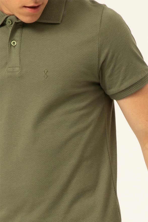 YEŞİL HAKİ 2 Slim Armürlü Polo Yaka  Tişört