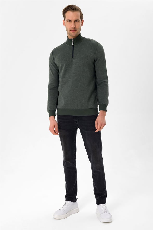 YEŞİL HAKİ 2 Slim Düz Yarım Balıkçı Yaka  Triko