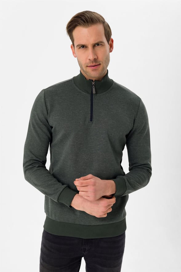 YEŞİL HAKİ 2 Slim Düz Yarım Balıkçı Yaka  Triko