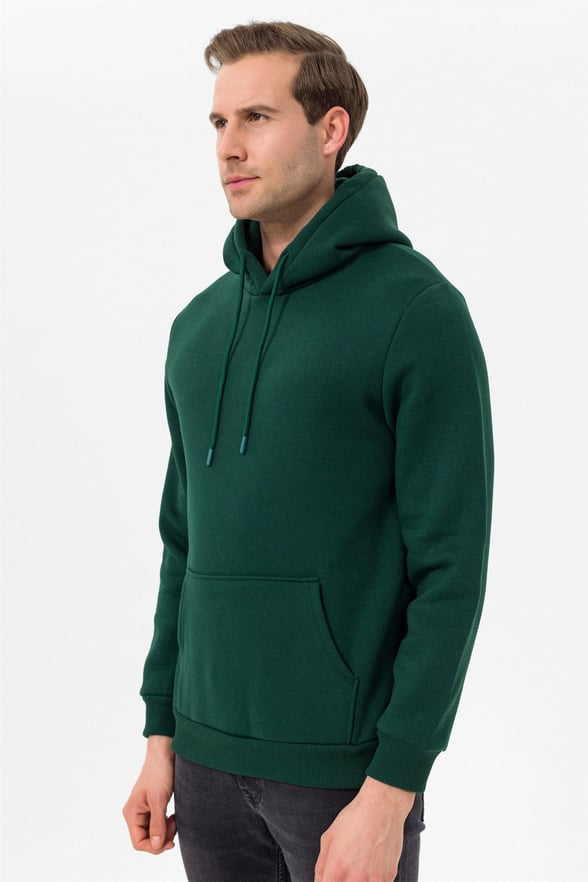 YEŞİL HAKİ 4 Regular Düz Kapişonlu Yaka  Sweatshirt
