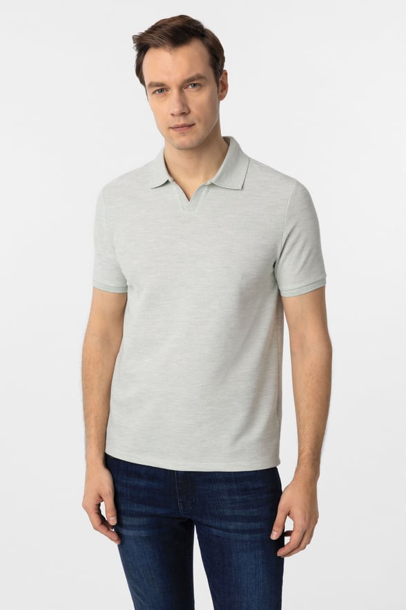Yeşil Slim Fit Armürlü Polo Yaka Tişört