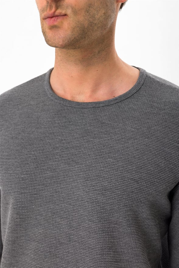Açık Gri Regular Armürlü O Yaka  Sweatshirt