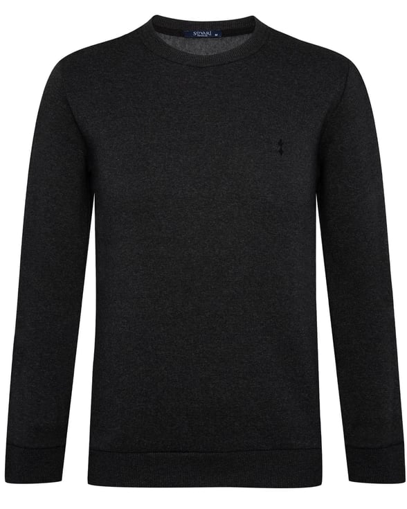 Açık Gri Regular Armürlü O Yaka  Sweatshirt