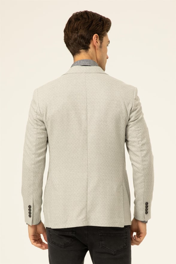 Açık Gri Slim Armürlü Mono Yaka 6 Drop                                                       Ceket