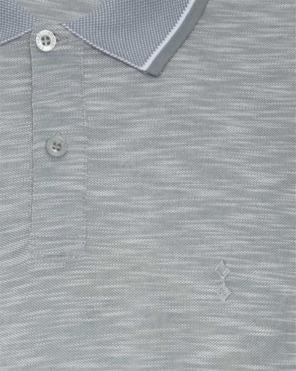 Açık Gri Slim Armürlü Polo Yaka  Tişört