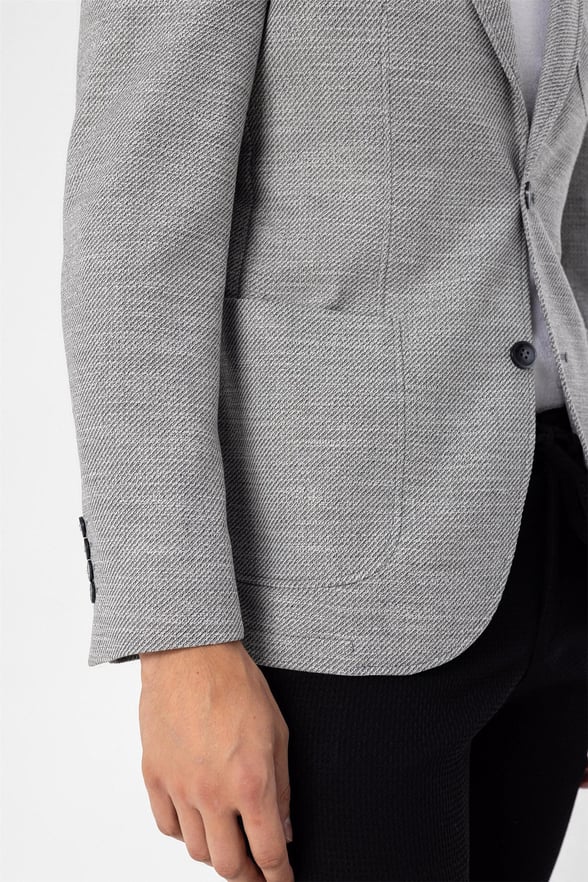 Açık Gri Slim Armürlü Sivri Yaka 6 Drop                                                       Ceket