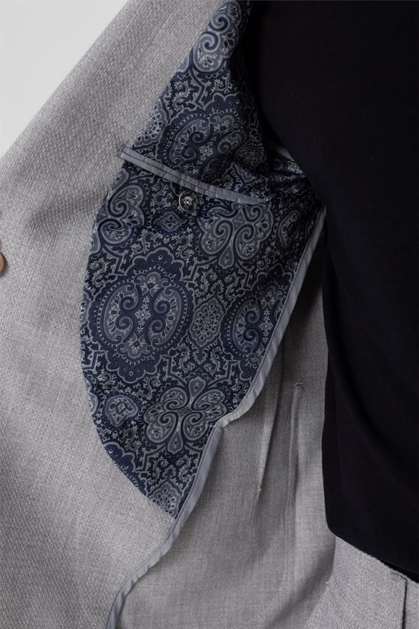 Açık Gri Slim Armürlü Sivri Yaka 6 Drop                                                       Takım Elbise