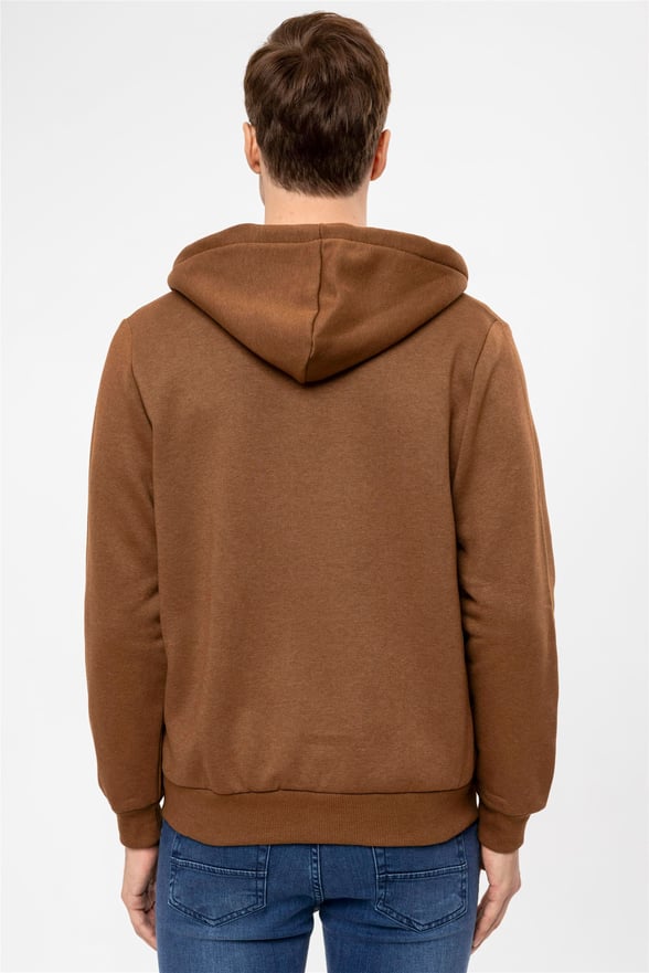 Açık Kahve Regular Düz Kapişonlu Yaka  Sweatshirt
