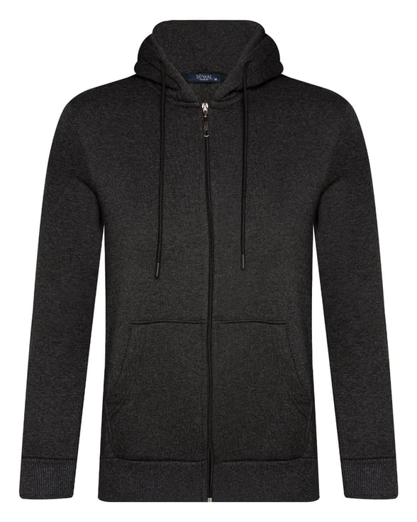 Antrasit Regular Armürlü Kapişonlu Yaka  Sweatshirt