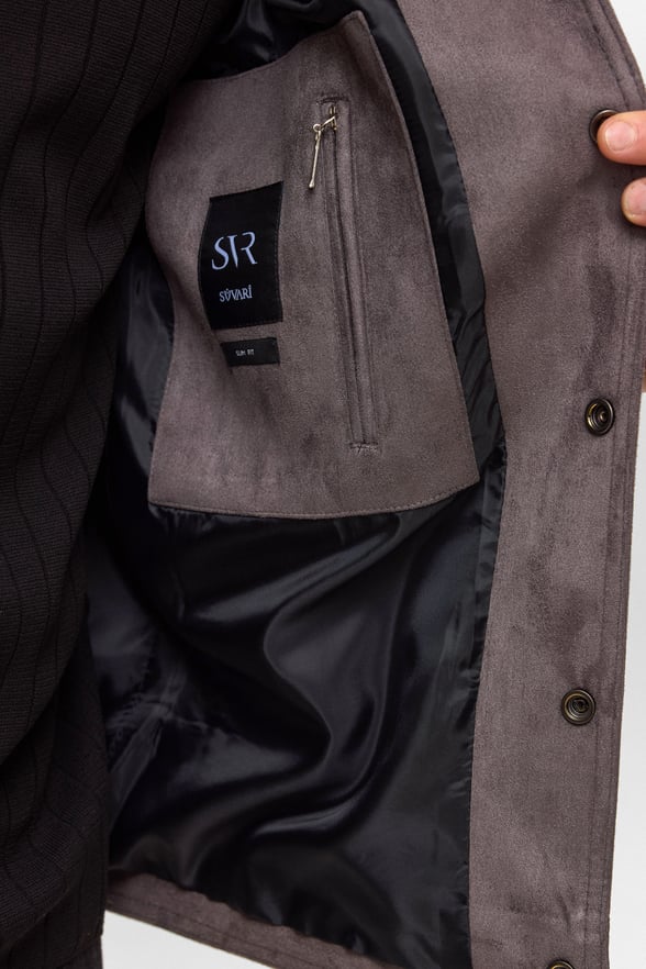 Antrasit Slim Düz Klasik Yaka Mont