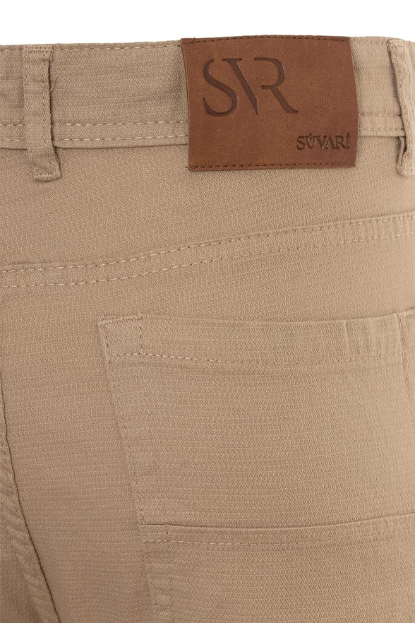 Bej Regular Armürlü Pantolon