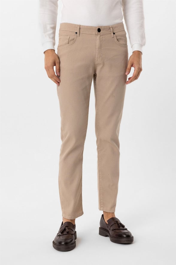 Bej Regular Armürlü Pantolon