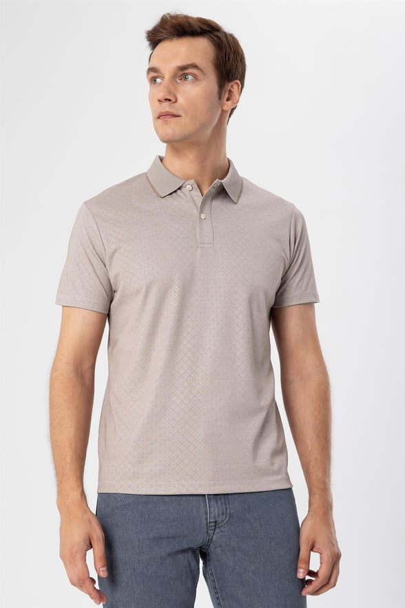 Bej Regular Armürlü Polo Yaka  Tişört