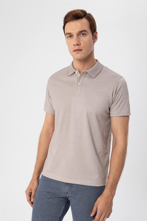 Bej Regular Armürlü Polo Yaka  Tişört