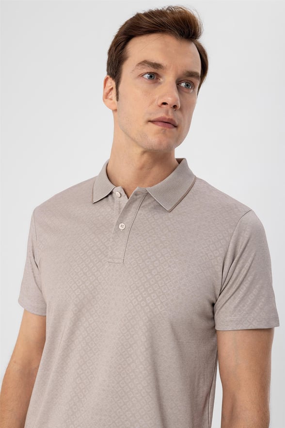 Bej Regular Armürlü Polo Yaka  Tişört