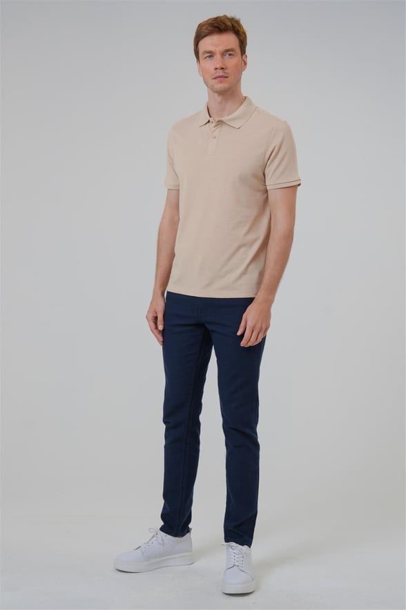 Bej Regular Armürlü Polo Yaka Tişört