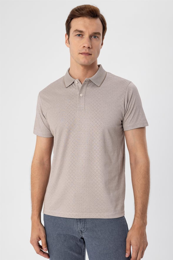 Bej Regular Armürlü Polo Yaka  Tişört
