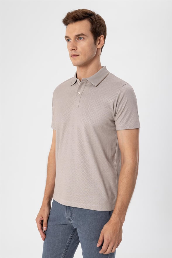 Bej Regular Armürlü Polo Yaka  Tişört
