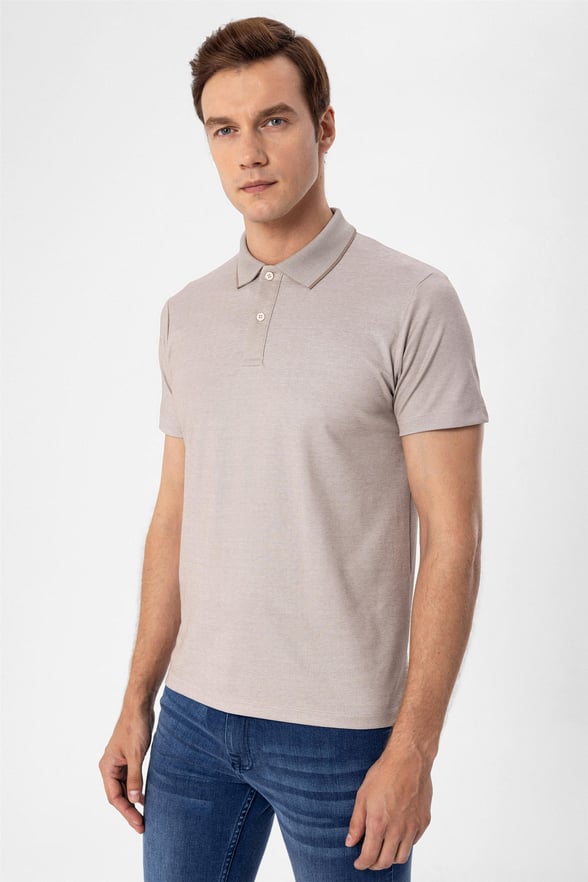 Bej Regular Armürlü Polo Yaka  Tişört