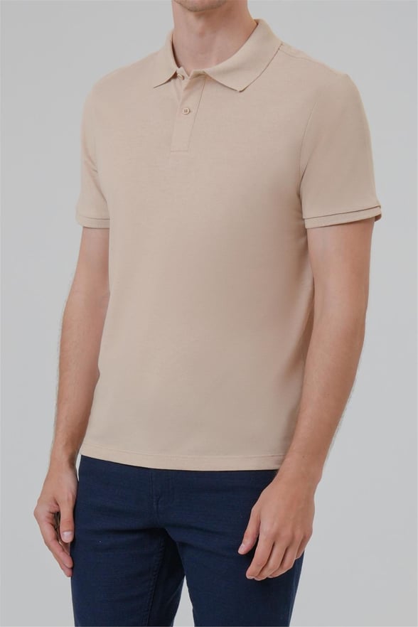 Bej Regular Armürlü Polo Yaka Tişört