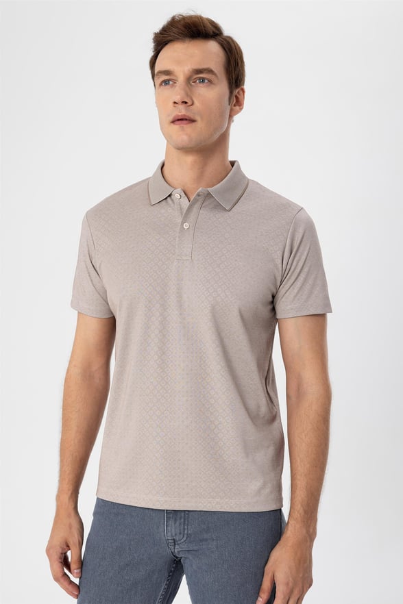 Bej Regular Armürlü Polo Yaka  Tişört