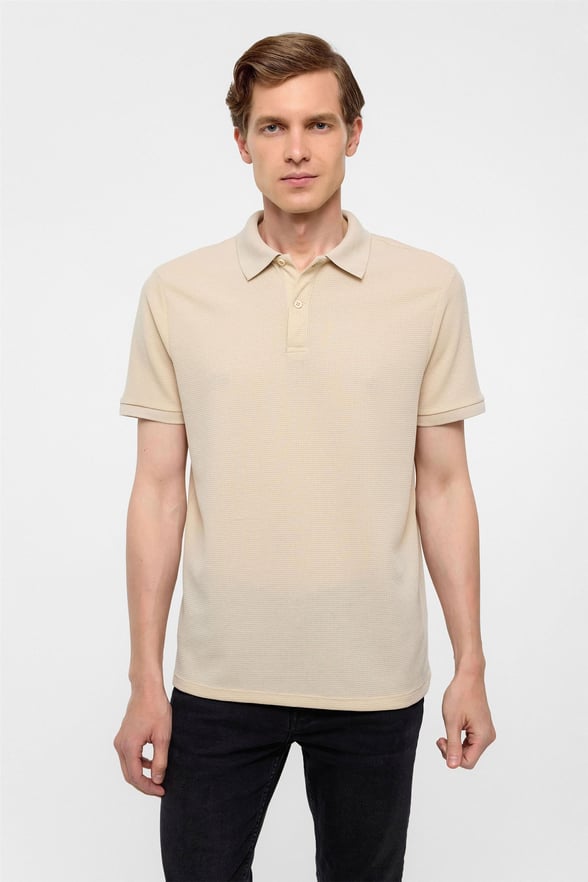 Bej Regular Armürlü Polo Yaka Tişört
