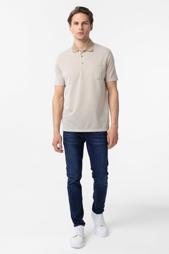 Bej Regular Armürlü Polo Yaka Tişört