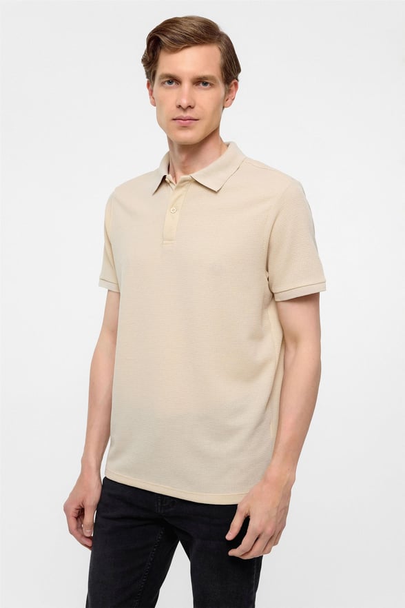 Bej Regular Armürlü Polo Yaka Tişört