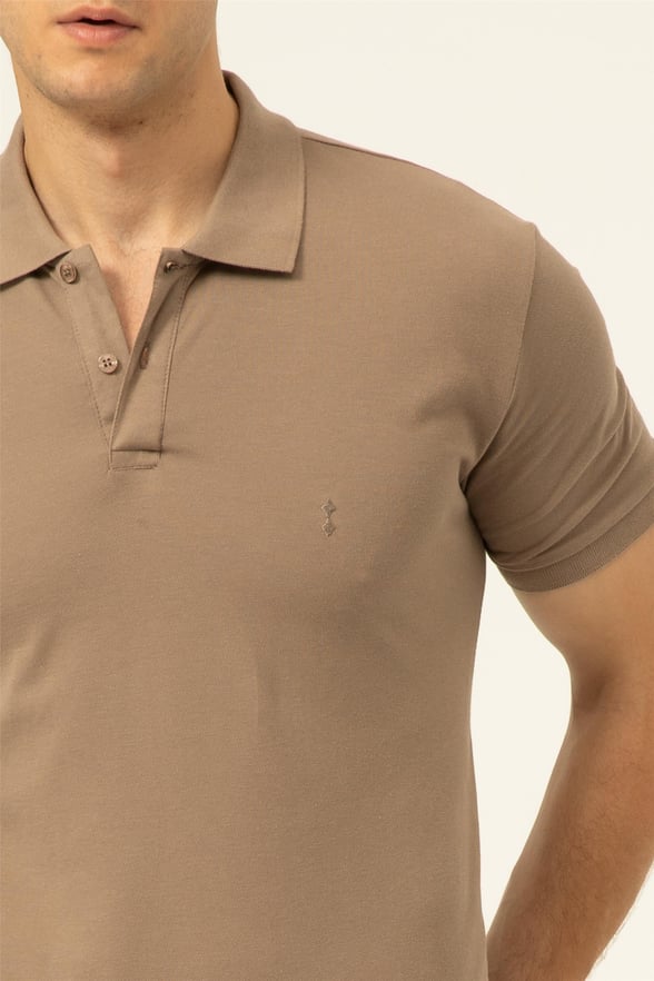 Bej Regular Armürlü Polo Yaka  Tişört