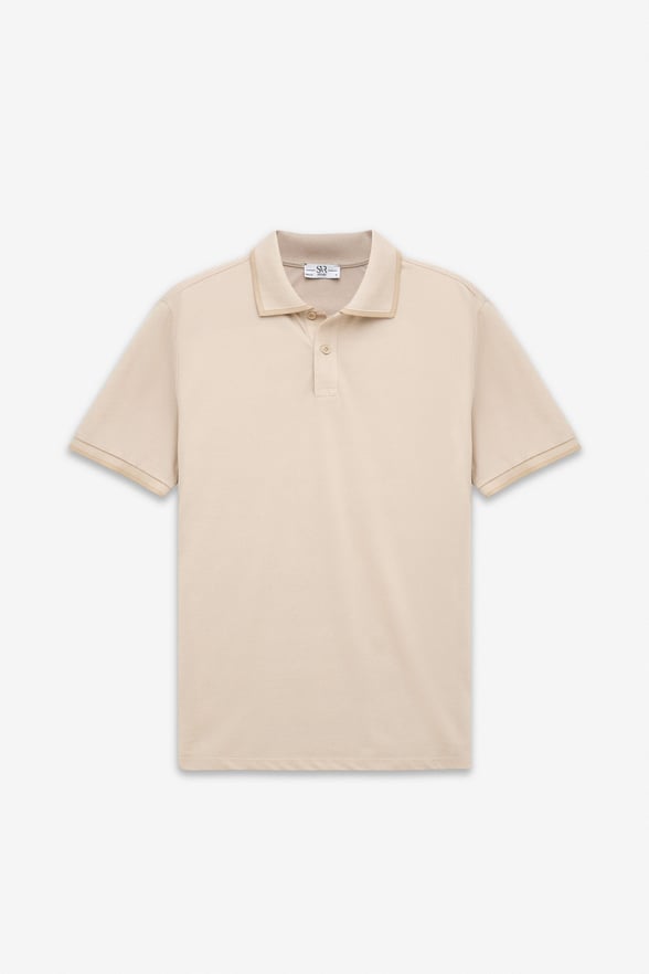 Bej Regular Düz Baskısız Pike Polo Yaka Standart Tişört