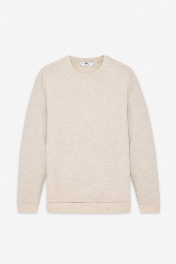 Bej Regular Düz Bisiklet Yaka Sweatshirt