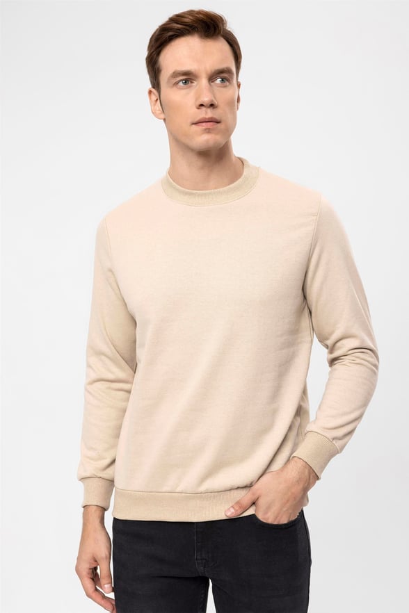 Bej Regular Düz O Yaka  Sweatshirt