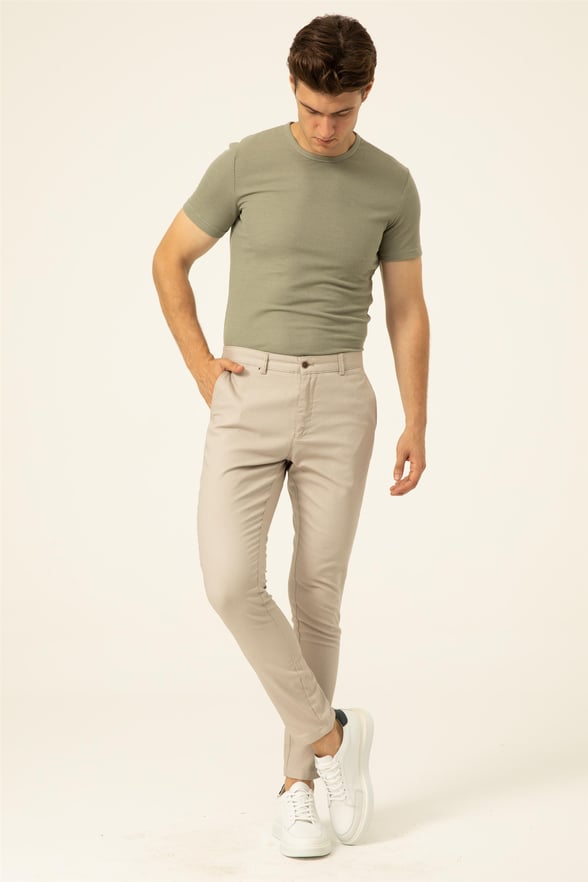 Bej Slim Armürlü   Pantolon