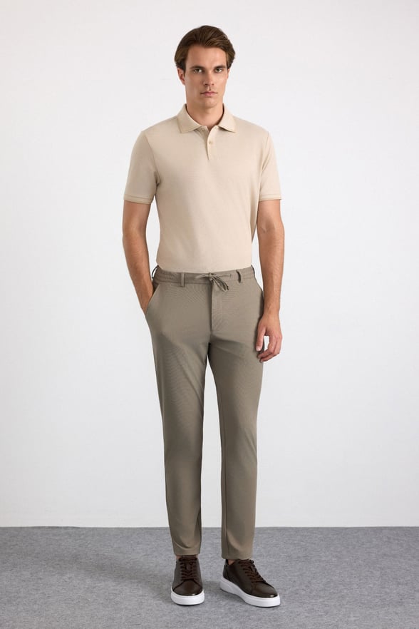 Bej Slim Düz Jogger Pantolon