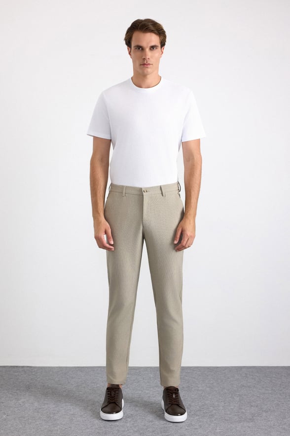 Bej Slim Düz Jogger Pantolon