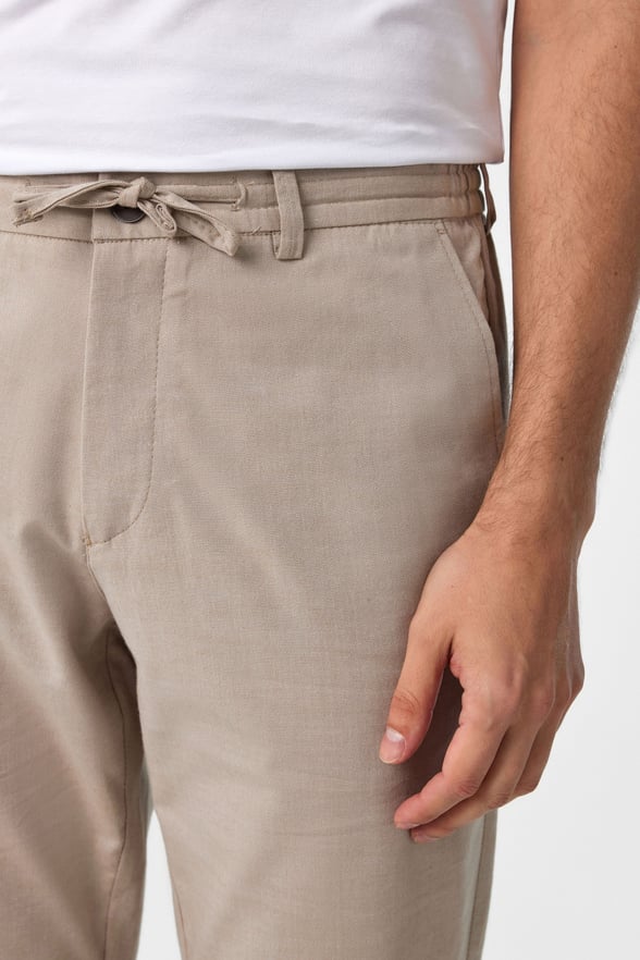 Bej Slim Fit Armürlü Jogger Pantolon
