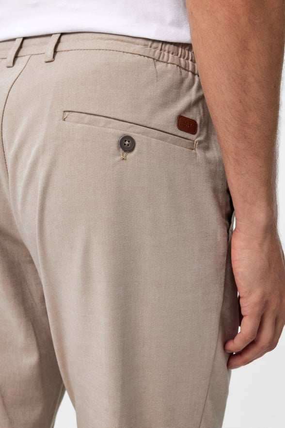 Bej Slim Fit Armürlü Jogger Pantolon