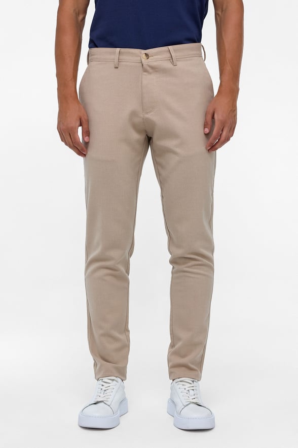 Bej Slim Fit Desenli Kumaş Pantolon