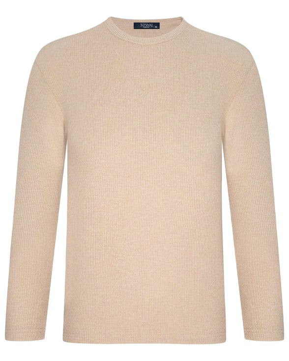 Bej Slim Fitilli O Yaka  Sweatshirt