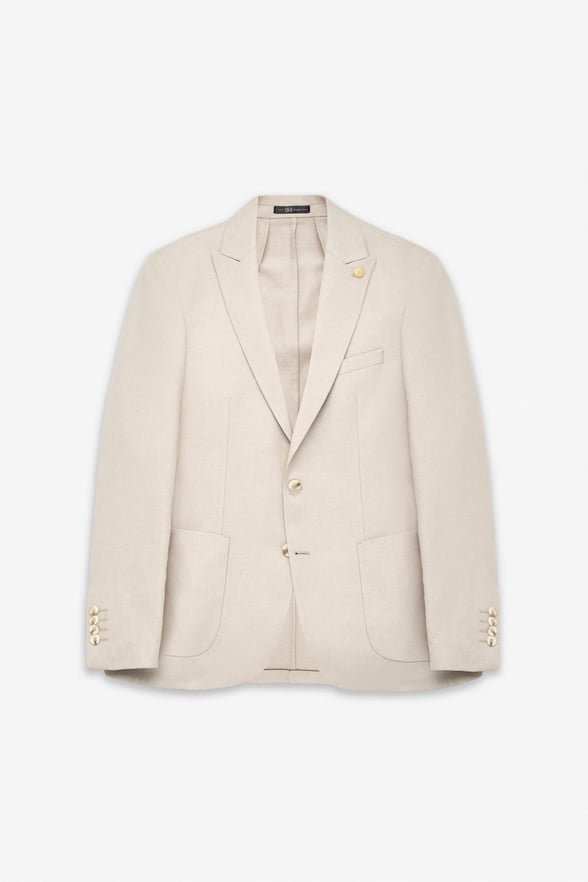 Bej Slim Mono Yaka Düz Poplin Torba Cep Standart 6 Drop Klasik Ceket