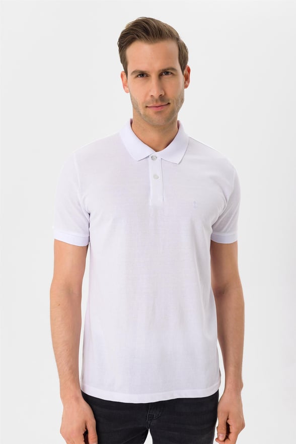 Beyaz Regular Armürlü Polo Yaka  Tişört
