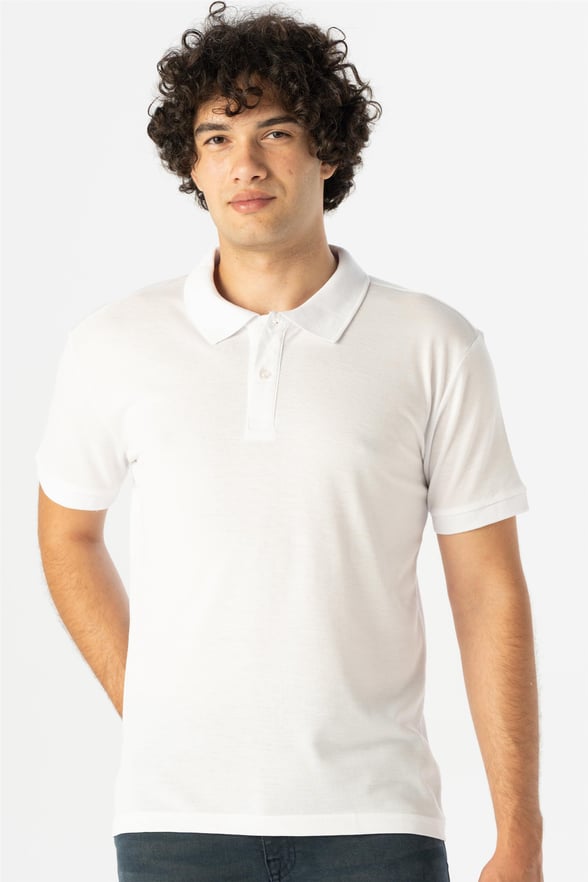 Beyaz Regular Armürlü Polo Yaka  Tişört