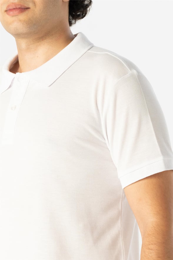 Beyaz Regular Armürlü Polo Yaka  Tişört