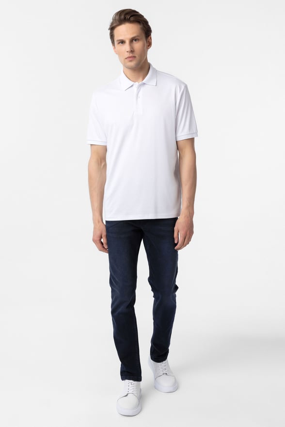 Beyaz Regular Baskılı Polo Yaka Tişört
