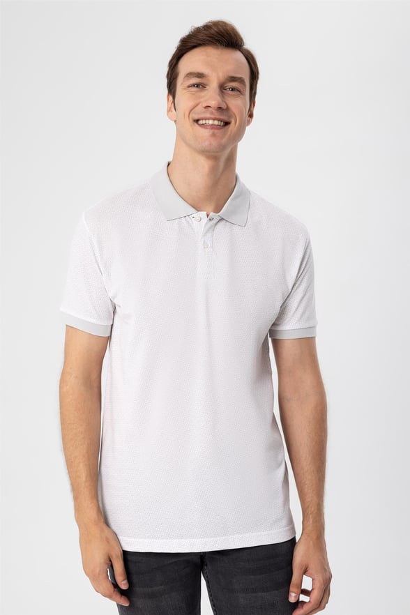 Beyaz Regular Baskılı Polo Yaka  Tişört